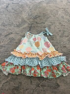 Matilda Jane Mint Ruffled Dress with Coral Floral & Polka Dot Layers